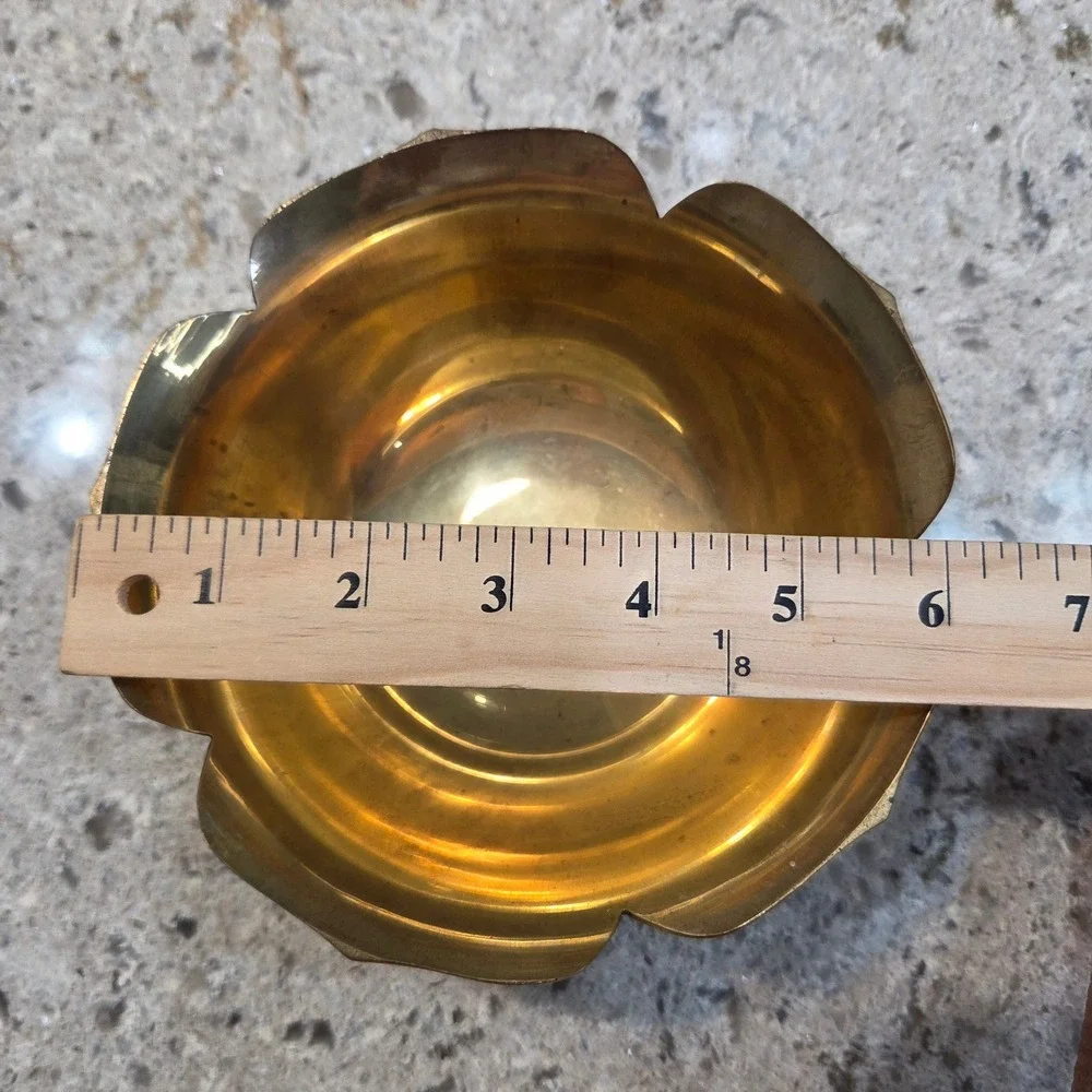 Vintage Solid Brass Scalloped Lotus Flower Bowl Made in India Gold Decor 6in